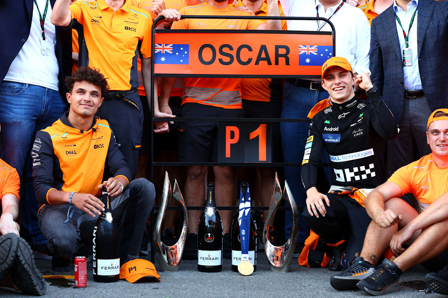 BAKU, AZERBAIJAN - SEPTEMBER 15: Race winner Oscar Piastri of Australia and McLaren and 4th placed