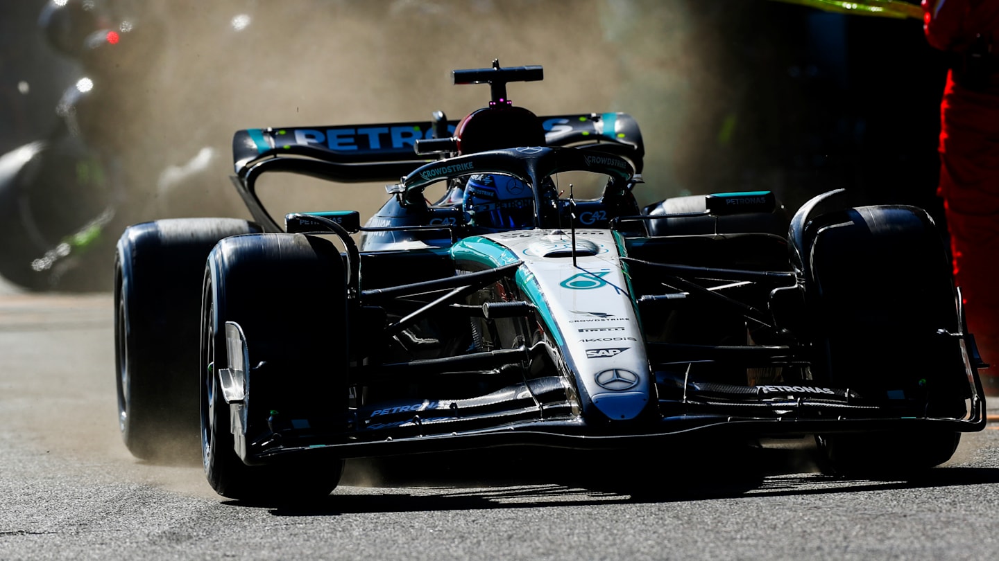 BAKU, AZERBAIJAN - SEPTEMBER 15: George Russell of Mercedes and Great Britain  during the F1 Grand