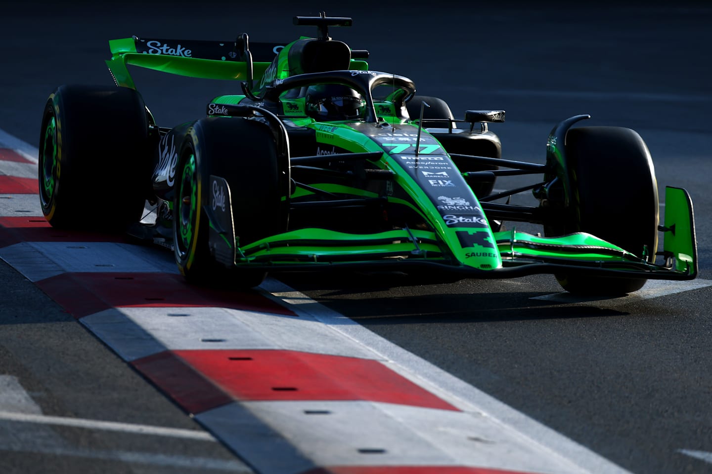 BAKU, AZERBAIJAN - SEPTEMBER 13: Valtteri Bottas of Finland driving the (77) Kick Sauber C44 Ferrari on track during practice ahead of the F1 Grand Prix of Azerbaijan at Baku City Circuit on September 13, 2024 in Baku, Azerbaijan. (Photo by Clive Rose - Formula 1/Formula 1 via Getty Images)