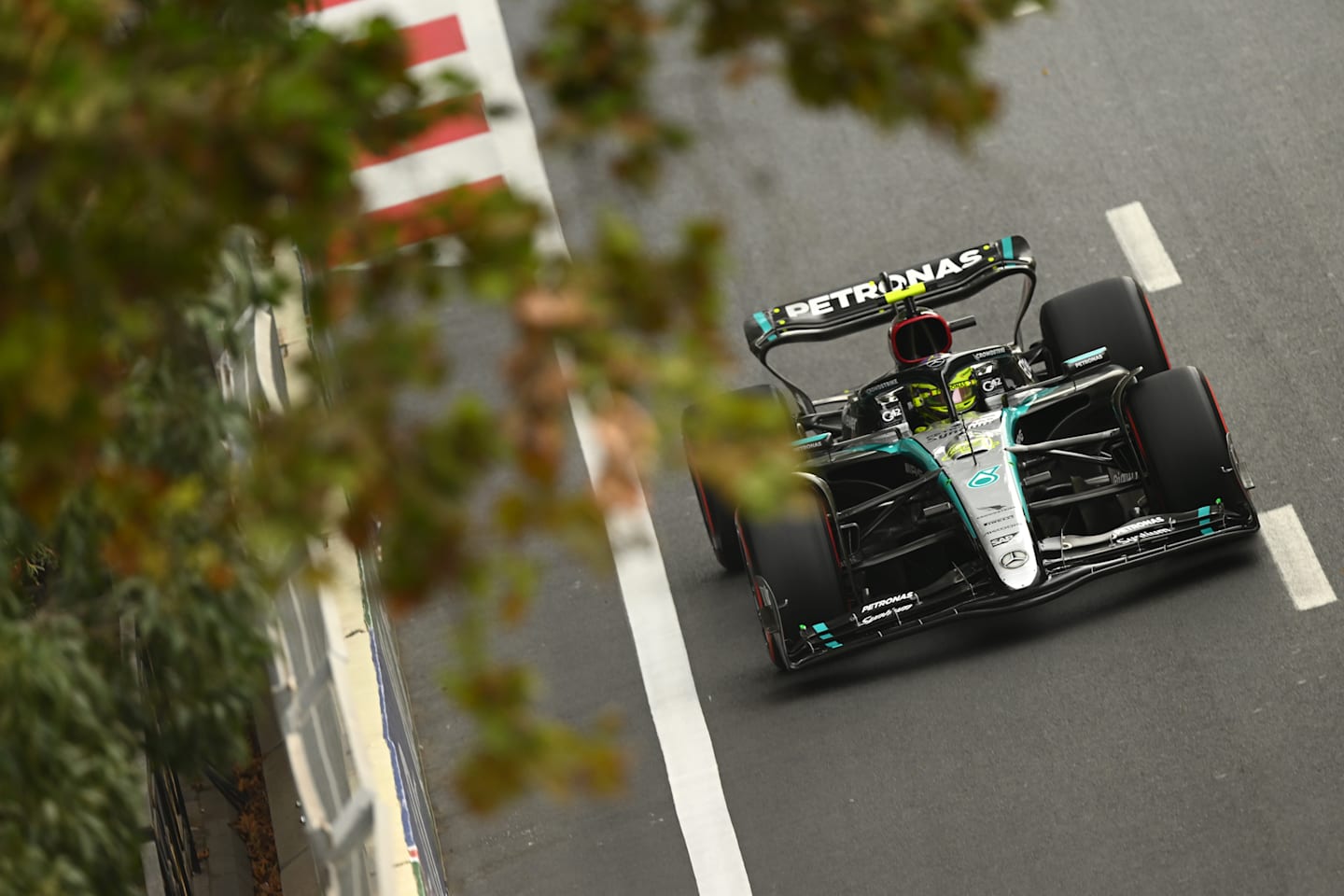 BAKU, AZERBAIJAN - SEPTEMBER 14: Lewis Hamilton of Great Britain driving the (44) Mercedes AMG