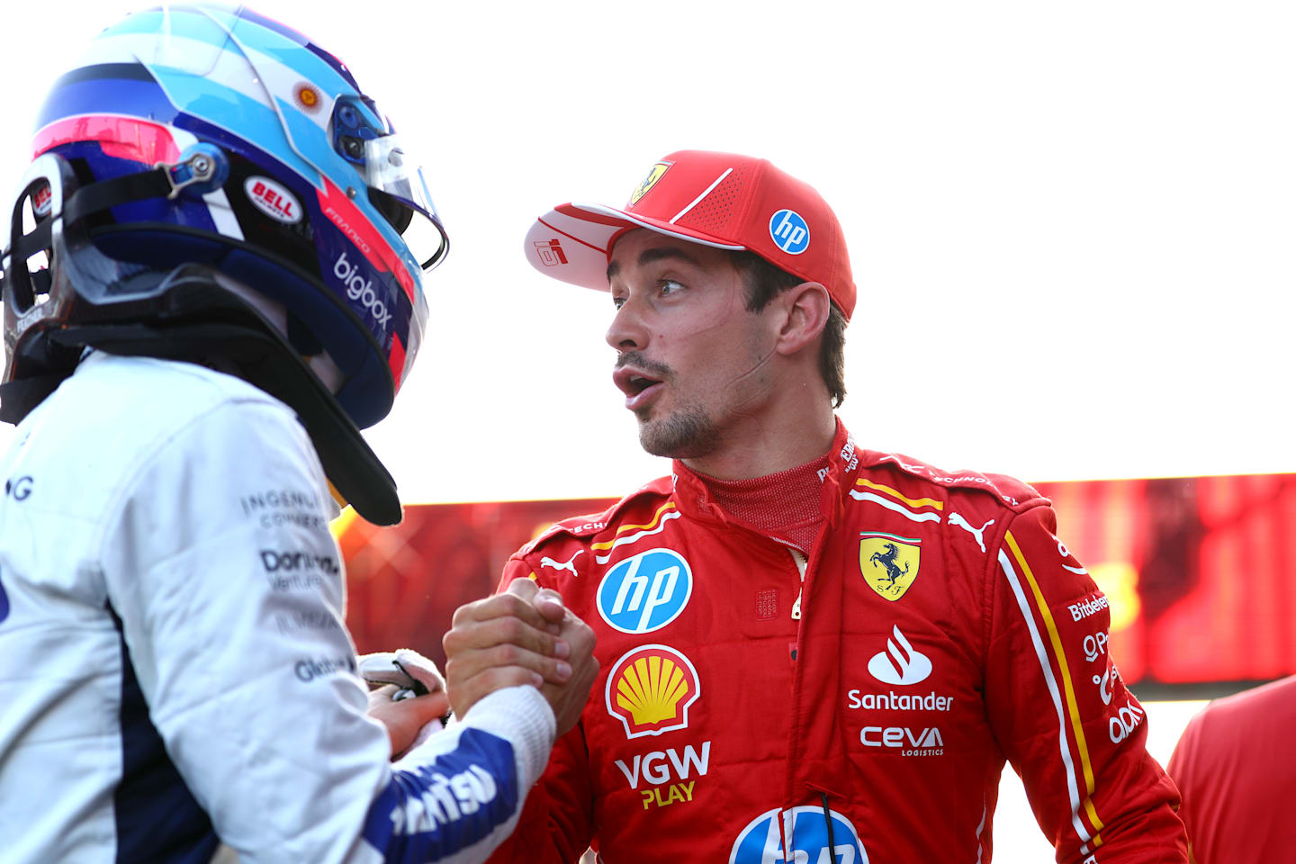 BAKU, AZERBAIJAN - SEPTEMBER 14: Pole position qualifier Charles Leclerc of Monaco and Ferrari