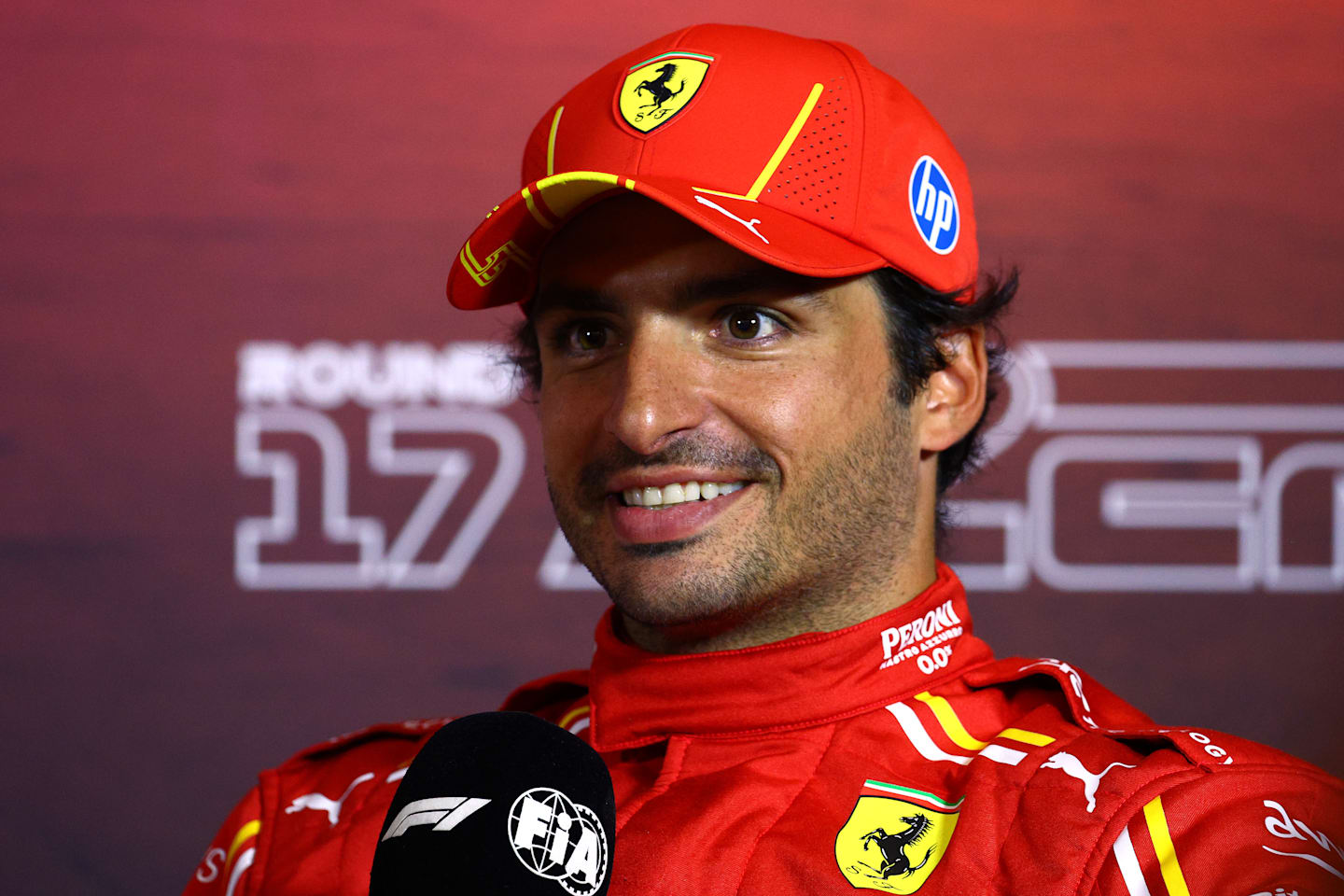 BAKU, AZERBAIJAN - SEPTEMBER 14: Third placed qualifier Carlos Sainz of Spain and Ferrari attends the press conference after qualifying ahead of the F1 Grand Prix of Azerbaijan at Baku City Circuit on September 14, 2024 in Baku, Azerbaijan. (Photo by Clive Rose/Getty Images)