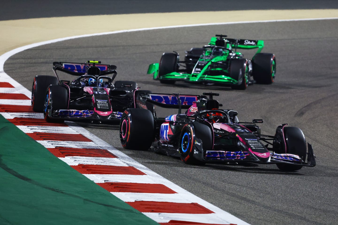 BAHRAIN, BAHRAIN - MARCH 02: Esteban Ocon of France driving the (31) Alpine F1 A524 Renault leads