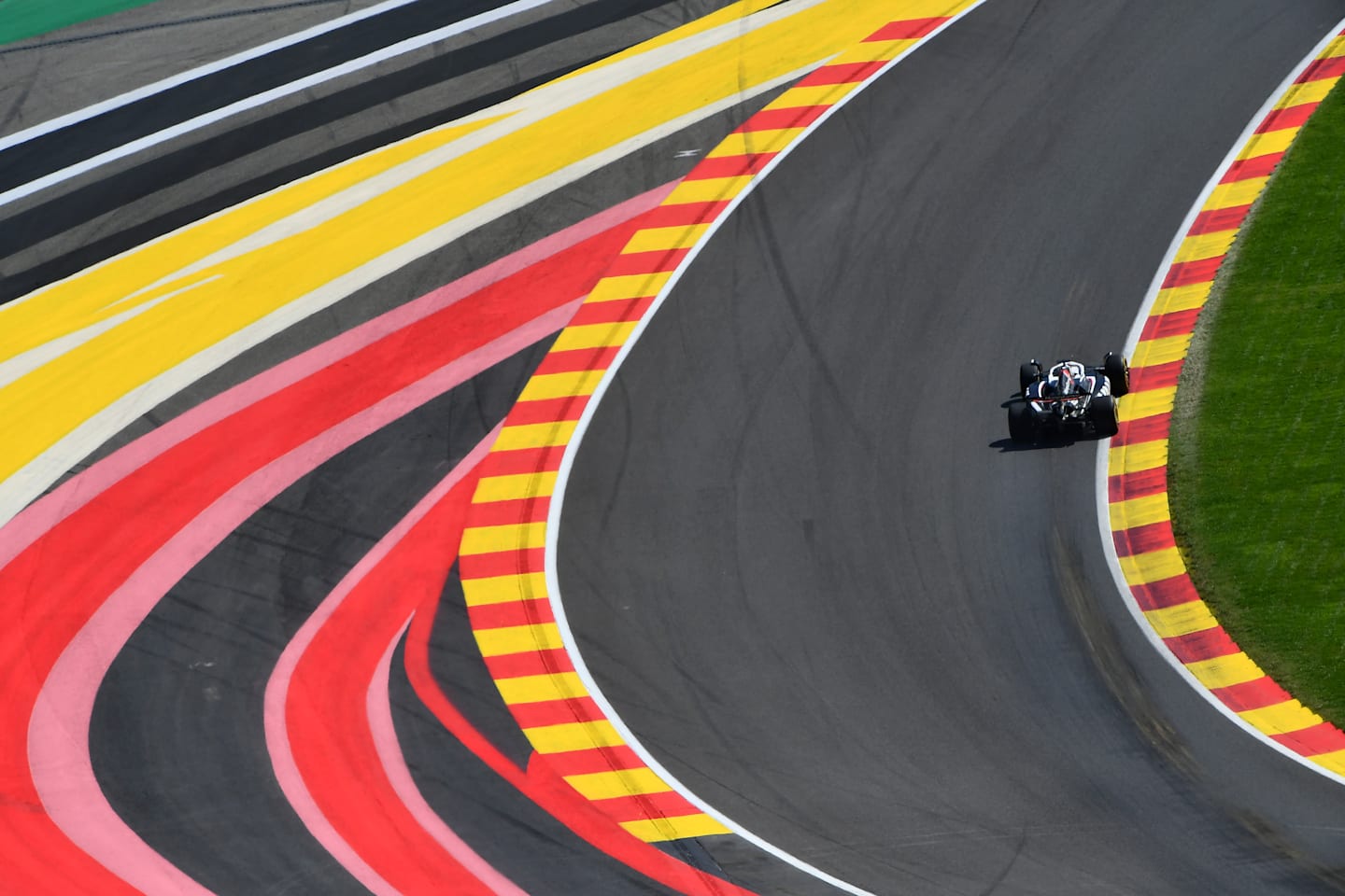 SPA, BELGIUM - JULY 28: Kevin Magnussen of Denmark driving the (20) Haas F1 VF-24 Ferrari on track during the F1 Grand Prix of Belgium at Circuit de Spa-Francorchamps on July 28, 2024 in Spa, Belgium. (Photo by James Sutton - Formula 1/Formula 1 via Getty Images)