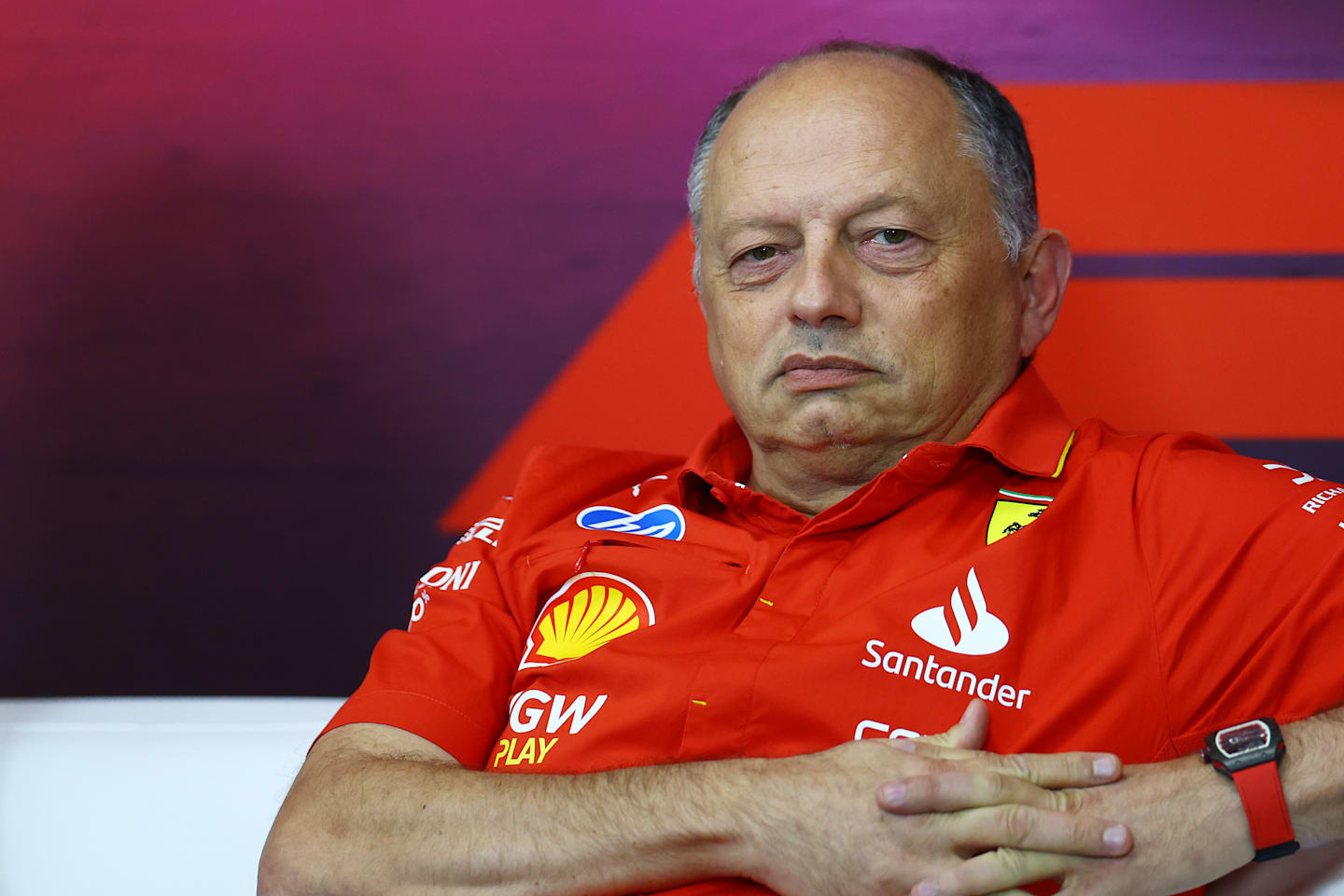 SPA, BELGIUM - JULY 26: Ferrari Team Principal Frederic Vasseur attends the Team Principals Press Conference during practice ahead of the F1 Grand Prix of Belgium at Circuit de Spa-Francorchamps on July 26, 2024 in Spa, Belgium. (Photo by Bryn Lennon/Getty Images)