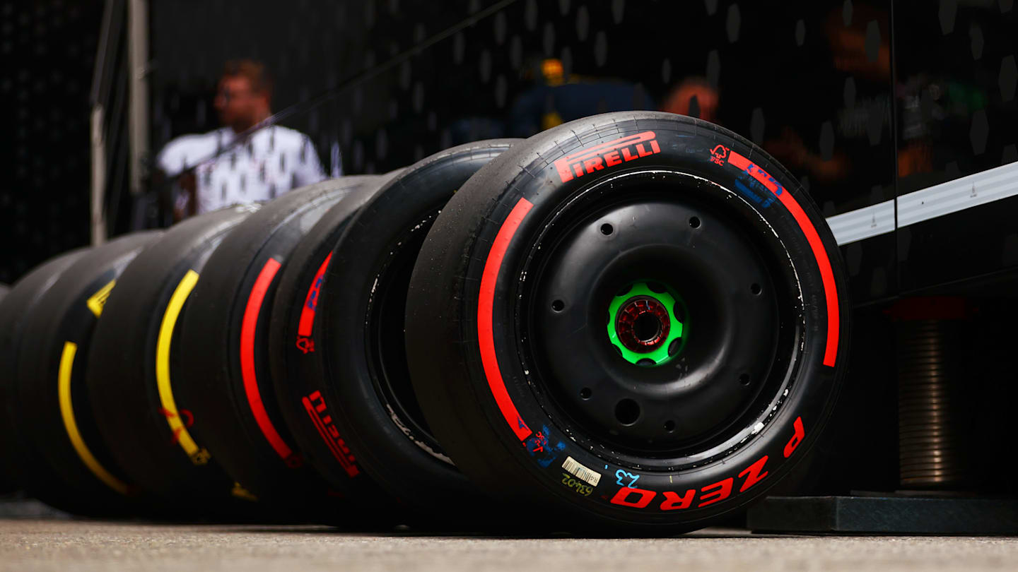 SPA, BELGIUM - JULY 26: Pirelli tyres are lined up following practice ahead of the F1 Grand Prix of