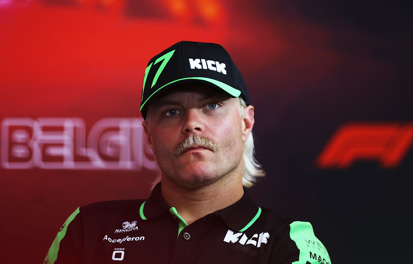 SPA, BELGIUM - JULY 25: Valtteri Bottas of Finland and Stake F1 Team Kick Sauber attends the Drivers Press Conference during previews ahead of the F1 Grand Prix of Belgium at Circuit de Spa-Francorchamps. (Photo by Dean Mouhtaropoulos/Getty Images)