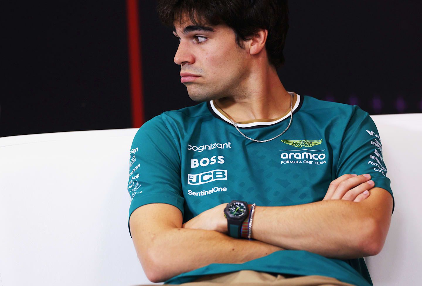 SPA, BELGIUM - JULY 25: Lance Stroll of Canada and Aston Martin F1 Team attends the Drivers Press Conference during previews ahead of the F1 Grand Prix of Belgium at Circuit de Spa-Francorchamps on July 25, 2024 in Spa, Belgium. (Photo by Dean Mouhtaropoulos/Getty Images)