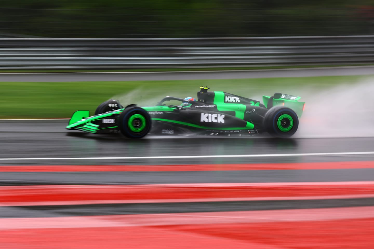 SPA, BELGIUM - JULY 27: Zhou Guanyu of China driving the (24) Kick Sauber C44 Ferrari on track during final practice ahead of the F1 Grand Prix of Belgium at Circuit de Spa-Francorchamps on July 27, 2024 in Spa, Belgium. (Photo by Mark Thompson/Getty Images)