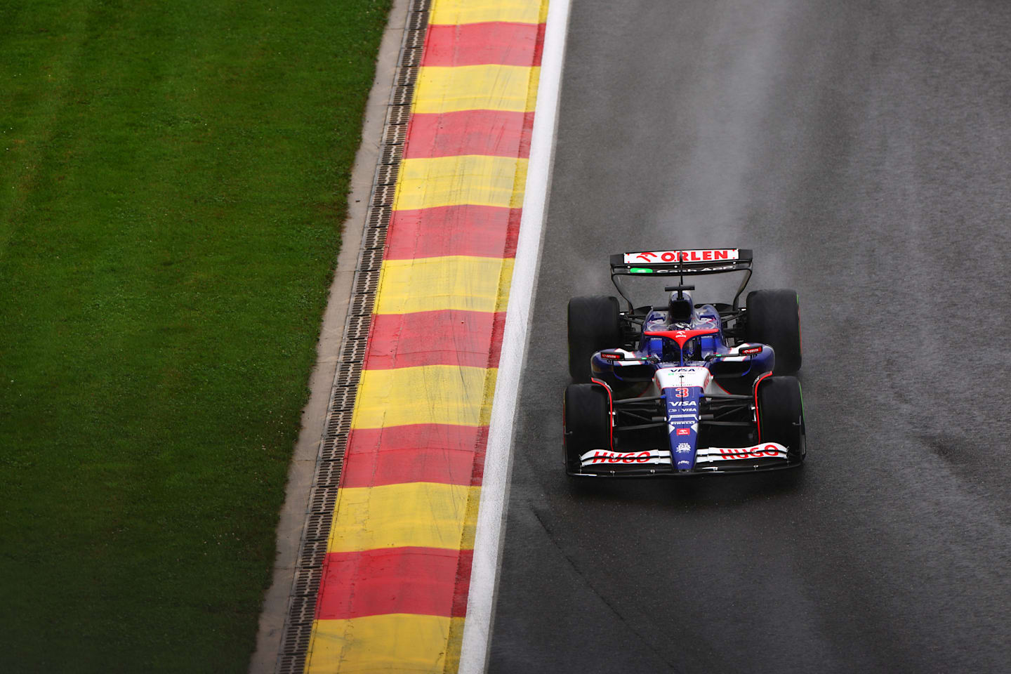 SPA, BELGIUM - JULY 27: Daniel Ricciardo of Australia driving the (3) Visa Cash App RB VCARB 01 on track during final practice ahead of the F1 Grand Prix of Belgium at Circuit de Spa-Francorchamps on July 27, 2024 in Spa, Belgium. (Photo by Dean Mouhtaropoulos/Getty Images)