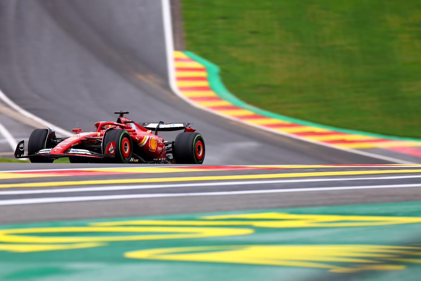 SPA, BELGIUM - JULY 27: Charles Leclerc of Monaco driving the (16) Ferrari SF-24 on track  during