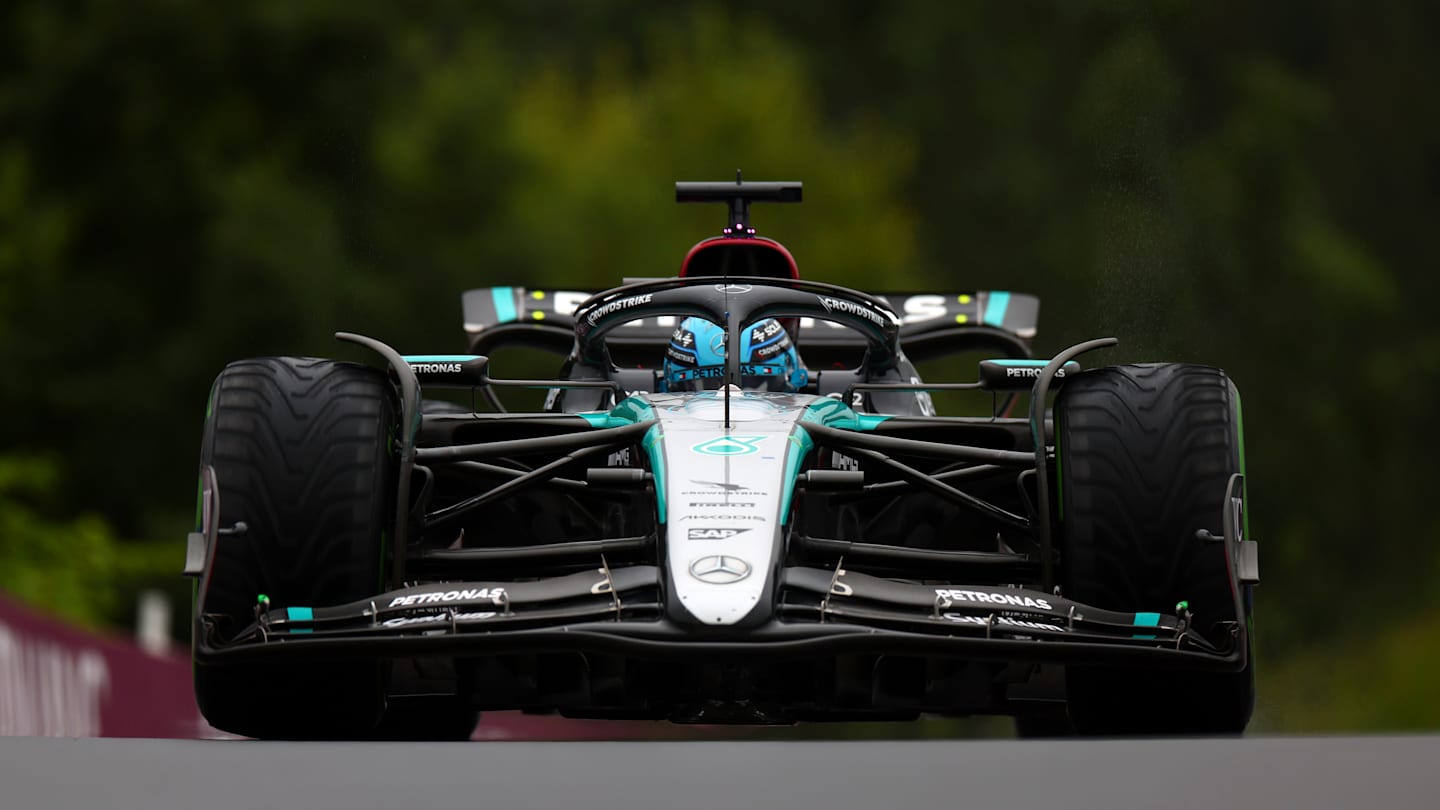 SPA, BELGIUM - JULY 27: George Russell of Great Britain driving the (63) Mercedes AMG Petronas F1 Team W15 on track during qualifying ahead of the F1 Grand Prix of Belgium at Circuit de Spa-Francorchamps on July 27, 2024 in Spa, Belgium. (Photo by Bryn Lennon - Formula 1/Formula 1 via Getty Images)