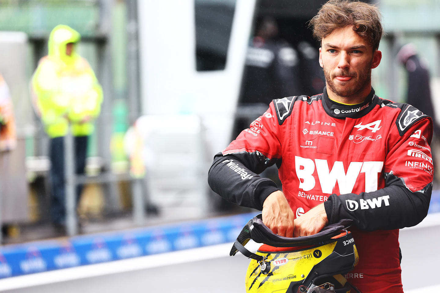 SPA, BELGIUM - JULY 27: 12th placed qualifier Pierre Gasly of France and Alpine F1 walks in the Pitlane during qualifying ahead of the F1 Grand Prix of Belgium at Circuit de Spa-Francorchamps on July 27, 2024 in Spa, Belgium. (Photo by Mark Thompson/Getty Images)