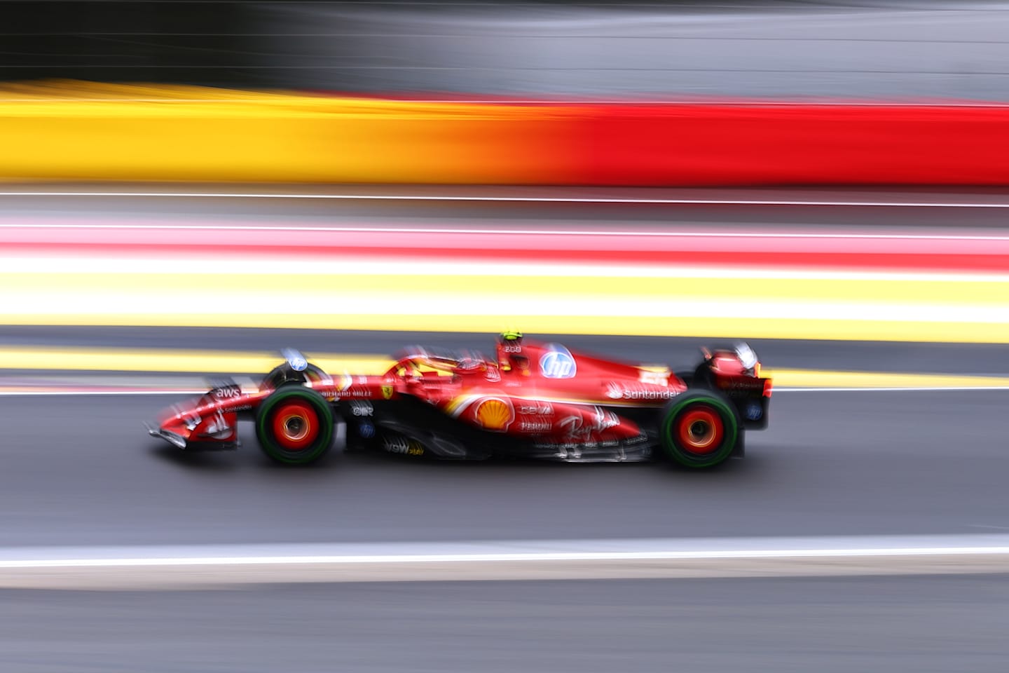 SPA, BELGIUM - JULY 27: Carlos Sainz of Spain driving (55) the Ferrari SF-24 on track during qualifying ahead of the F1 Grand Prix of Belgium at Circuit de Spa-Francorchamps on July 27, 2024 in Spa, Belgium. (Photo by Dean Mouhtaropoulos/Getty Images)