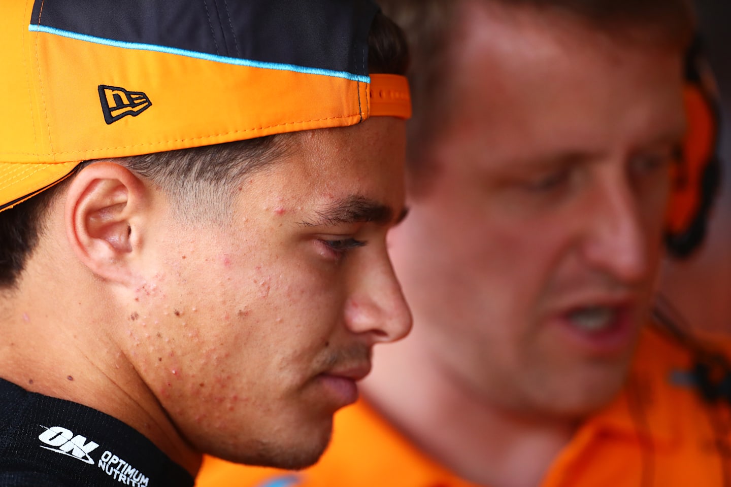 SAO PAULO, BRAZIL - NOVEMBER 01: Lando Norris looks on in the garage during practice ahead of the F1 Grand Prix of Brazil at Autodromo Jose Carlos Pace on November 01, 2024 in Sao Paulo, Brazil. (Photo by Peter Fox - Formula 1/Formula 1 via Getty Images)