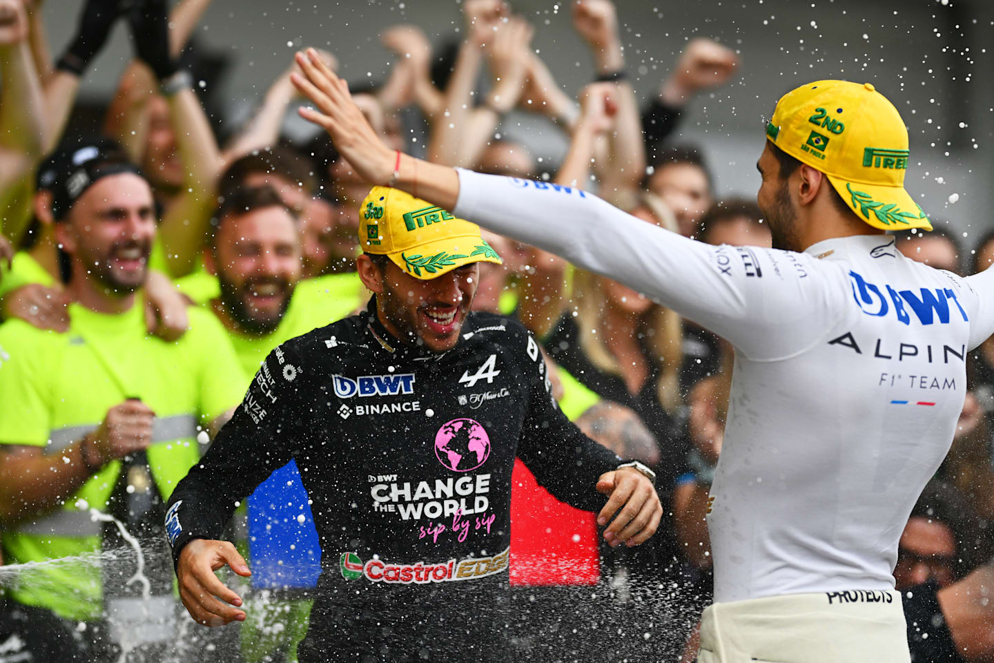 SAO PAULO, BRAZIL - NOVEMBER 03: Second placed Esteban Ocon of France and Alpine F1 and Third