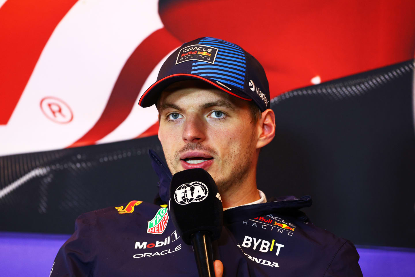 MONTREAL, QUEBEC - JUNE 09: Race winner Max Verstappen of the Netherlands and Oracle Red Bull Racing attends the press conference after the F1 Grand Prix of Canada at Circuit Gilles Villeneuve on June 09, 2024 in Montreal, Quebec. (Photo by Clive Rose/Getty Images)