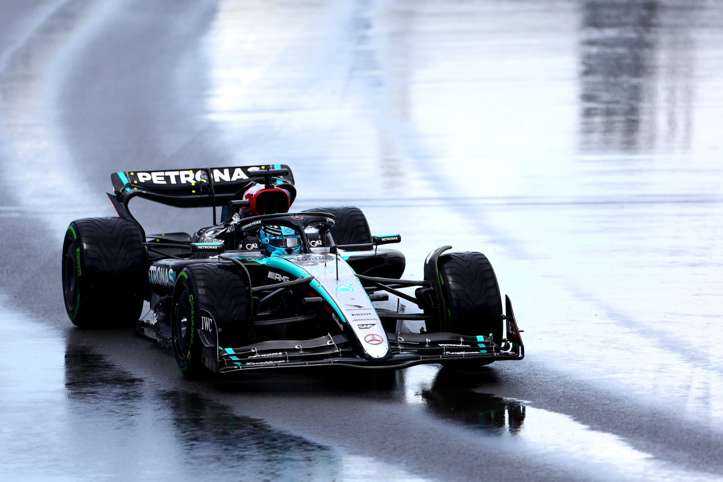 MONTREAL, QUEBEC - JUNE 09: George Russell of Great Britain driving the (63) Mercedes AMG Petronas F1 Team W15 on track during the F1 Grand Prix of Canada at Circuit Gilles Villeneuve on June 09, 2024 in Montreal, Quebec. (Photo by Bryn Lennon - Formula 1/Formula 1 via Getty Images)