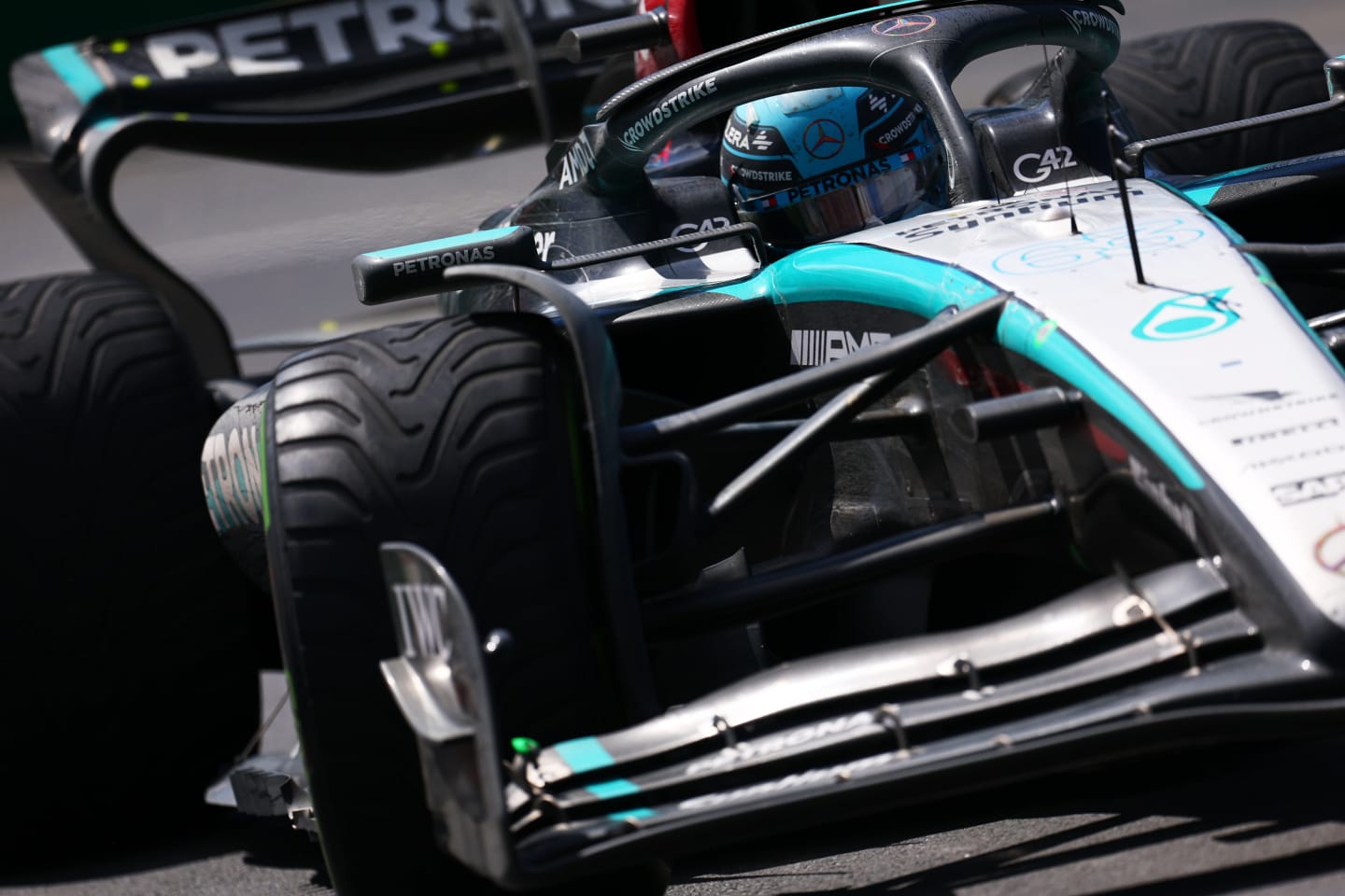 MONTREAL, QUEBEC - JUNE 09: George Russell of Great Britain driving the (63) Mercedes AMG Petronas