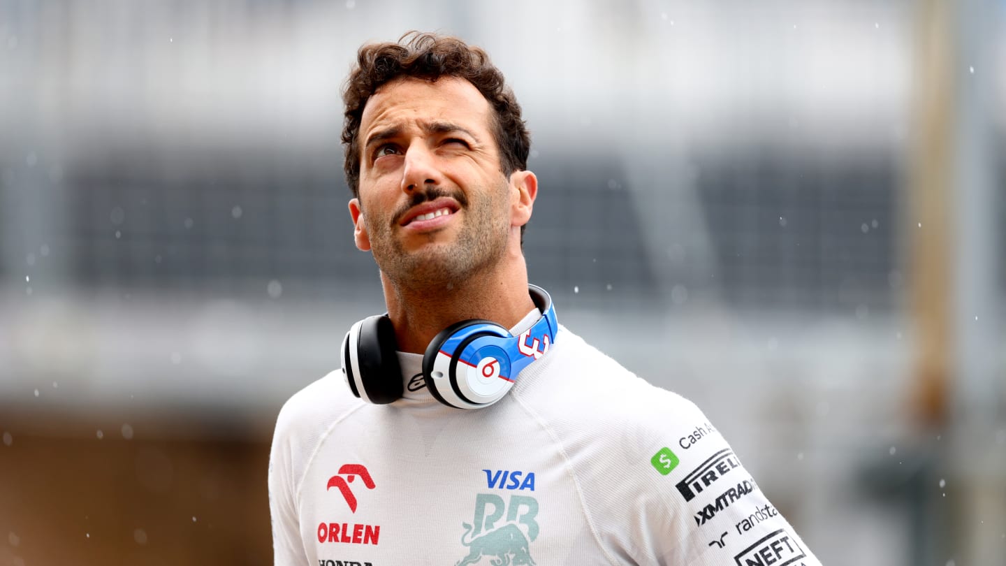 MONTREAL, QUEBEC - JUNE 07: Daniel Ricciardo of Australia driving the (3) Visa Cash App RB VCARB 01 looks on in the pitlane during practice ahead of the F1 Grand Prix of Canada at Circuit Gilles Villeneuve on June 07, 2024 in Montreal, Quebec. (Photo by Bryn Lennon - Formula 1/Formula 1 via Getty Images)