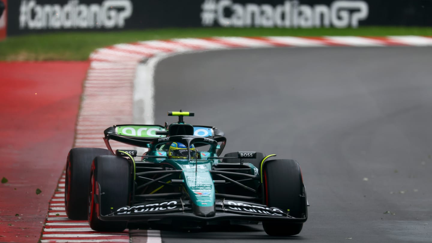 MONTREAL, QUEBEC - JUNE 07: Fernando Alonso of Spain and Aston Martin F1 Team arrives into the