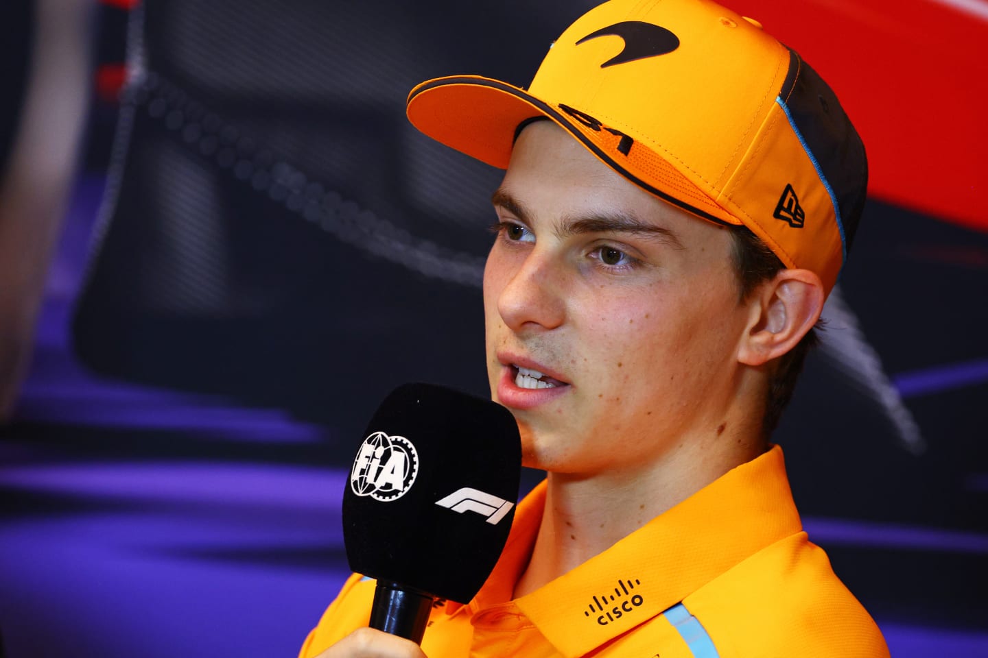 MONTREAL, QUEBEC - JUNE 06: Oscar Piastri of Australia and McLaren attends the press conference during previews ahead of the F1 Grand Prix of Canada at Circuit Gilles Villeneuve on June 06, 2024 in Montreal, Quebec. (Photo by Clive Rose/Getty Images)