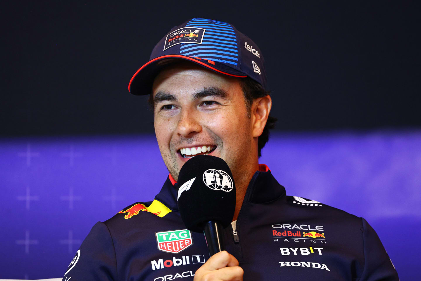 MONTREAL, QUEBEC - JUNE 06: Sergio Perez of Mexico and Oracle Red Bull Racing attends the press conference during previews ahead of the F1 Grand Prix of Canada at Circuit Gilles Villeneuve on June 06, 2024 in Montreal, Quebec. (Photo by Clive Rose/Getty Images)