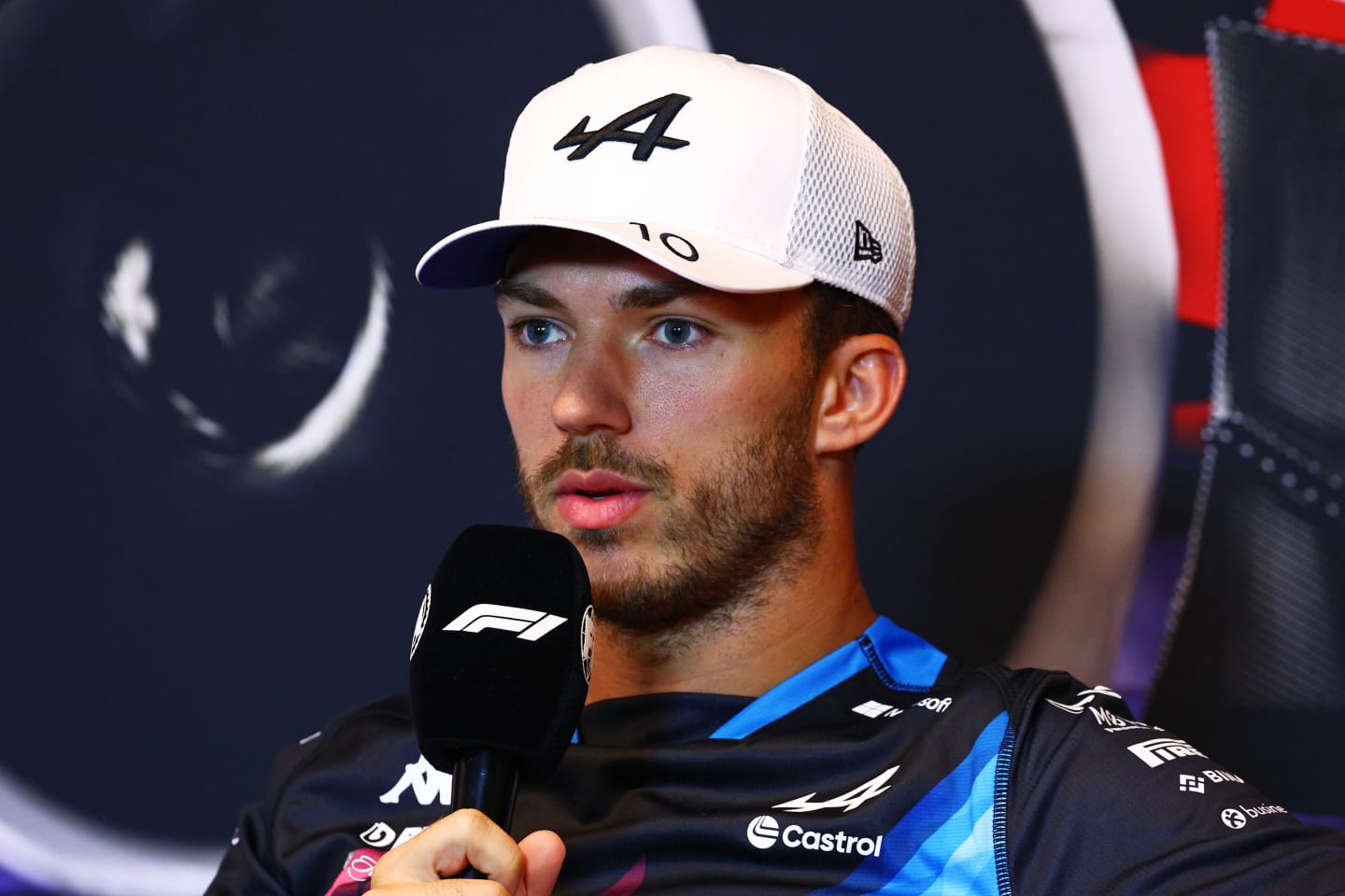 MONTREAL, QUEBEC - JUNE 06: Pierre Gasly of France and Alpine F1 attends the press conference during previews ahead of the F1 Grand Prix of Canada at Circuit Gilles Villeneuve on June 06, 2024 in Montreal, Quebec. (Photo by Clive Rose/Getty Images)
