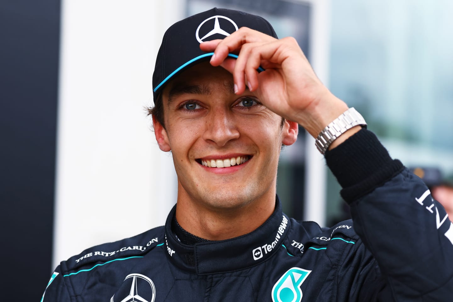 MONTREAL, QUEBEC - JUNE 08: Pole position qualifier George Russell of Great Britain and Mercedes