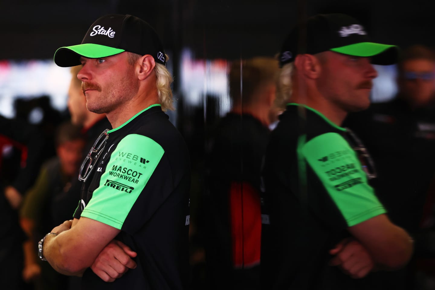 SHANGHAI, CHINA - APRIL 21: Valtteri Bottas of Finland and Stake F1 Team Kick Sauber looks on from the drivers parade prior to the F1 Grand Prix of China at Shanghai International Circuit on April 21, 2024 in Shanghai, China. (Photo by Bryn Lennon - Formula 1/Formula 1 via Getty Images)