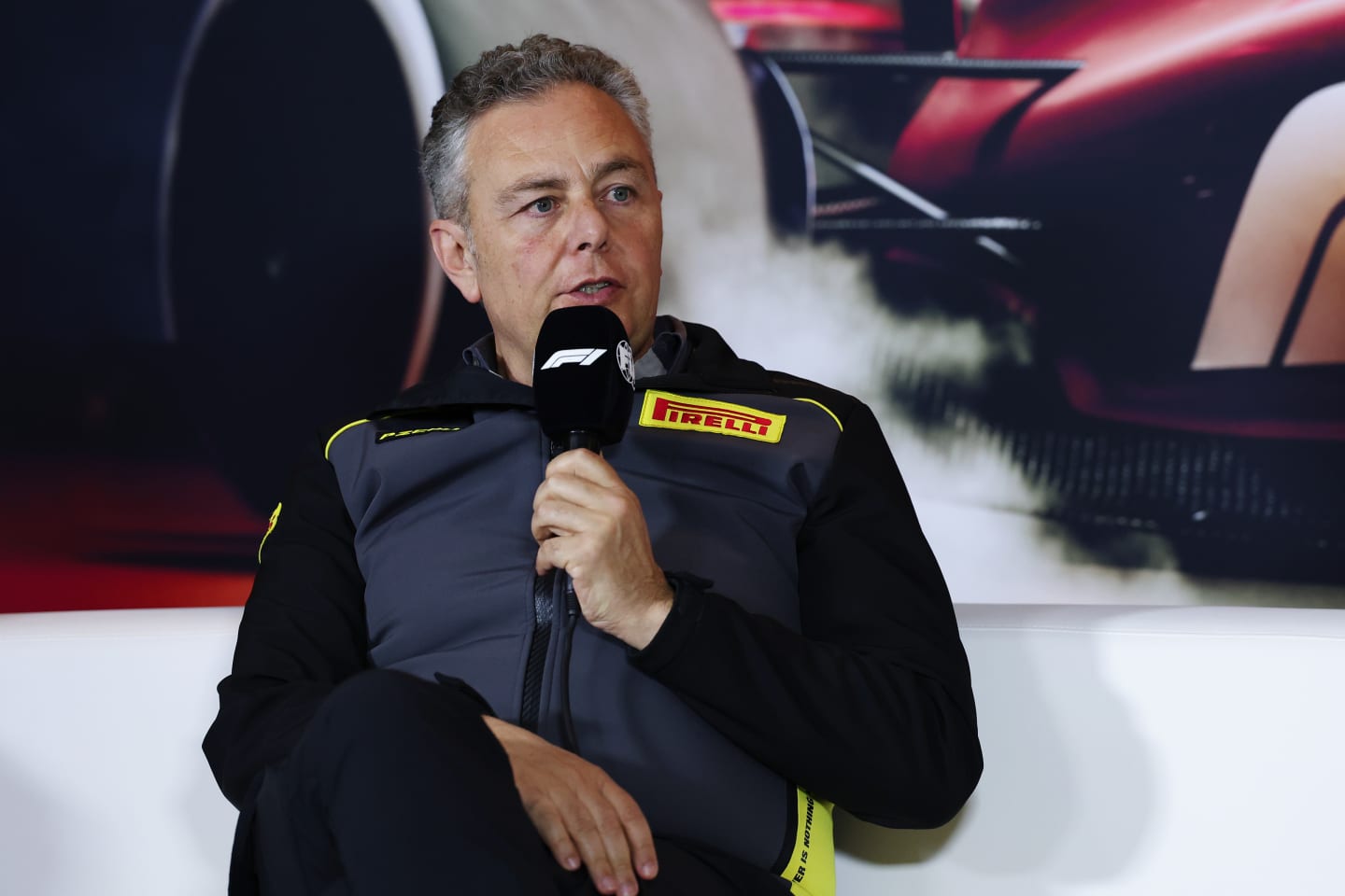 SHANGHAI, CHINA - APRIL 19: Director of Pirelli F1 Mario Isola attends the Team Principals Press Conference ahead of the F1 Grand Prix of China at Shanghai International Circuit on April 19, 2024 in Shanghai, China. (Photo by Lintao Zhang/Getty Images )