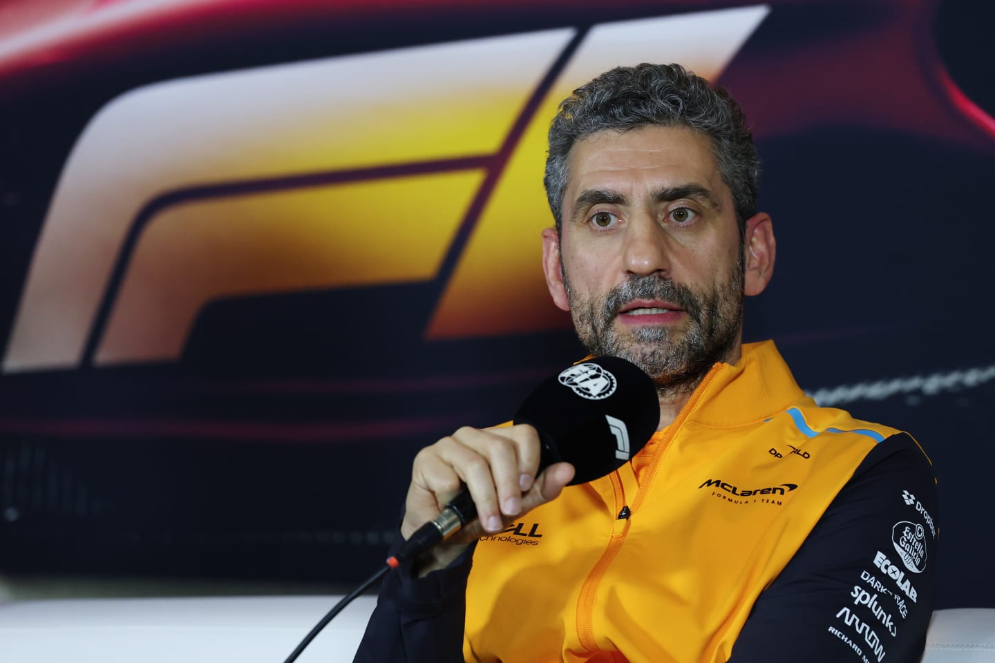 SHANGHAI, CHINA - APRIL 19: McLaren Team Principal Andrea attends the Team Principals Press Conference speaks to the media during the team principle conference ahead of the F1 Grand Prix of China at Shanghai International Circuit on April 19, 2024 in Shanghai, China. (Photo by Lintao Zhang/Getty Images )