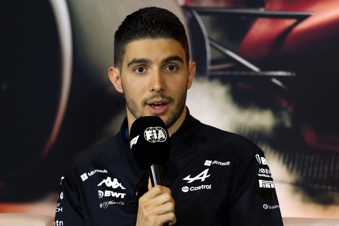 SHANGHAI, CHINA - APRIL 18: Esteban Ocon of France and Alpine F1 attends the Drivers Press Conference during previews ahead of the F1 Grand Prix of China at Shanghai International Circuit on April 18, 2024 in Shanghai, China. (Photo by Lintao Zhang/Getty Images )