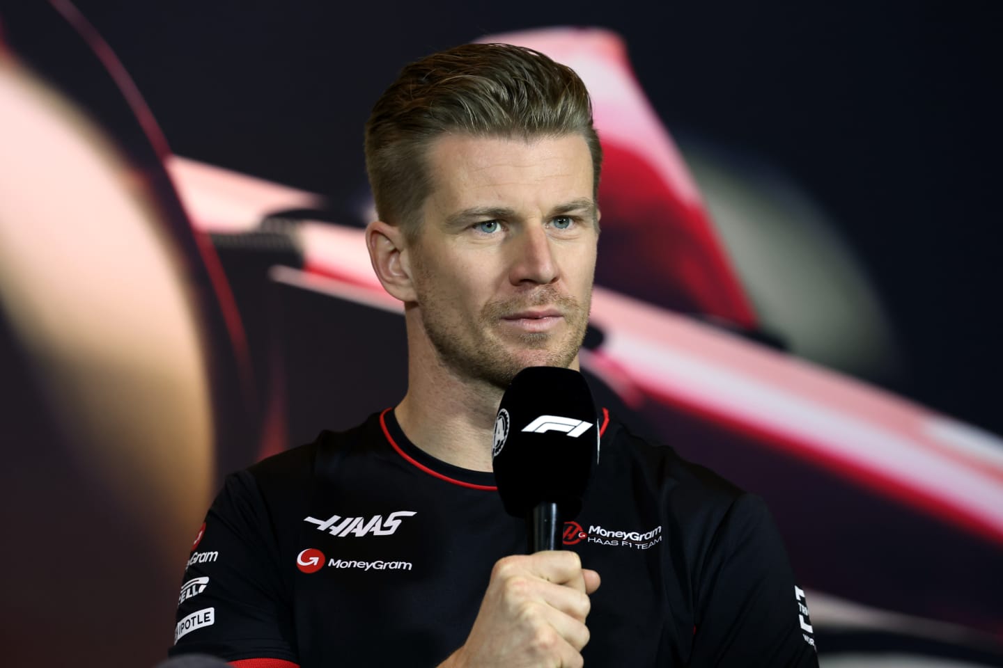 SHANGHAI, CHINA - APRIL 18: Nico Hulkenberg of Germany and Haas F1 attends the Drivers Press Conference during previews ahead of the F1 Grand Prix of China at Shanghai International Circuit on April 18, 2024 in Shanghai, China. (Photo by Lintao Zhang/Getty Images )