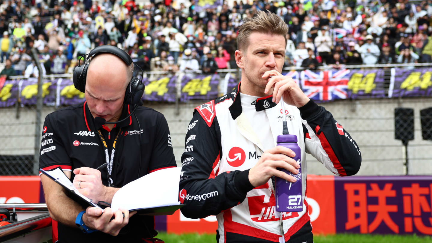 SHANGHAI, CHINA - APRIL 20: Nico Hulkenberg of Germany and Haas F1 looks on, on the grid prior to the Sprint ahead of the F1 Grand Prix of China at Shanghai International Circuit on April 20, 2024 in Shanghai, China. (Photo by Bryn Lennon - Formula 1/Formula 1 via Getty Images)