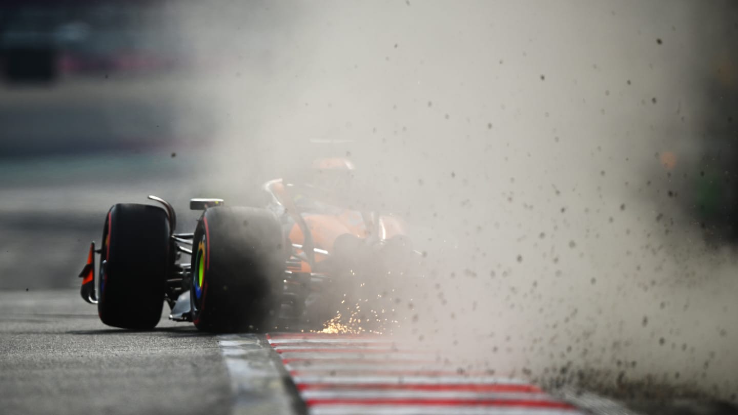 SHANGHAI, CHINA - APRIL 20: Oscar Piastri of Australia driving the (81) McLaren MCL38 Mercedes runs wide into the gravel during qualifying ahead of the F1 Grand Prix of China at Shanghai International Circuit on April 20, 2024 in Shanghai, China. (Photo by Clive Mason - Formula 1/Formula 1 via Getty Images)