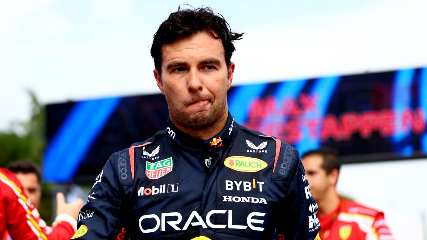 IMOLA, ITALY - MAY 19: 8th placed Sergio Perez of Mexico and Oracle Red Bull Racing looks on in parc ferme during the F1 Grand Prix of Emilia-Romagna at Autodromo Enzo e Dino Ferrari Circuit on May 19, 2024 in Imola, Italy. (Photo by Bryn Lennon - Formula 1/Formula 1 via Getty Images)