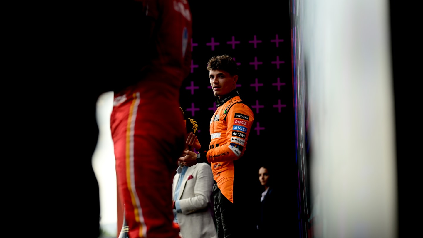 IMOLA, ITALY - MAY 19: Second placed Lando Norris of Great Britain and McLaren celebrates on the