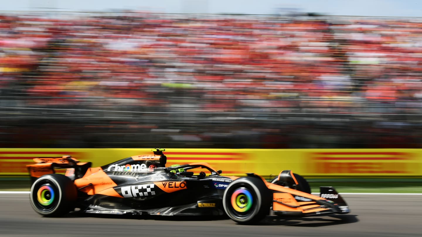 IMOLA, ITALY - MAY 19: Lando Norris of Great Britain driving the (4) McLaren MCL38 Mercedes on