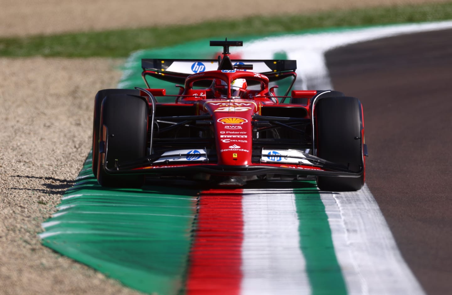 IMOLA, ITALY - MAY 18: Charles Leclerc of Monaco driving the (16) Ferrari SF-24 on track during qualifying ahead of the F1 Grand Prix of Emilia-Romagna at Autodromo Enzo e Dino Ferrari Circuit on May 18, 2024 in Imola, Italy. (Photo by Lars Baron/Getty Images)
