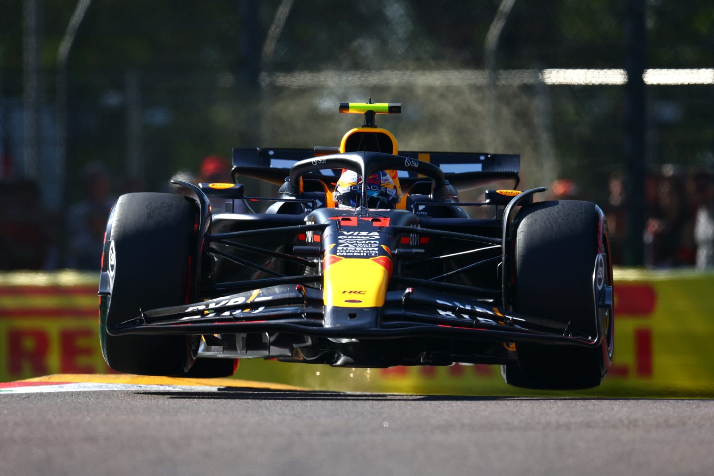 IMOLA, ITALY - MAY 18: Sergio Perez of Mexico driving the (11) Oracle Red Bull Racing RB20 on track during qualifying ahead of the F1 Grand Prix of Emilia-Romagna at Autodromo Enzo e Dino Ferrari Circuit on May 18, 2024 in Imola, Italy. (Photo by Clive Rose/Getty Images)