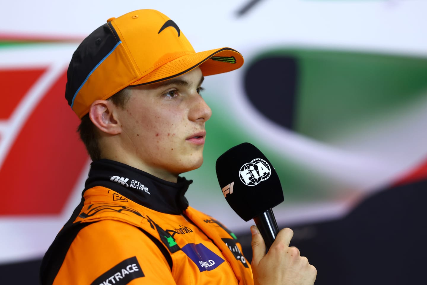 IMOLA, ITALY - MAY 18: Second placed qualifier Oscar Piastri of Australia and McLaren attends the press conference after qualifying ahead of the F1 Grand Prix of Emilia-Romagna at Autodromo Enzo e Dino Ferrari Circuit on May 18, 2024 in Imola, Italy. (Photo by Lars Baron/Getty Images)