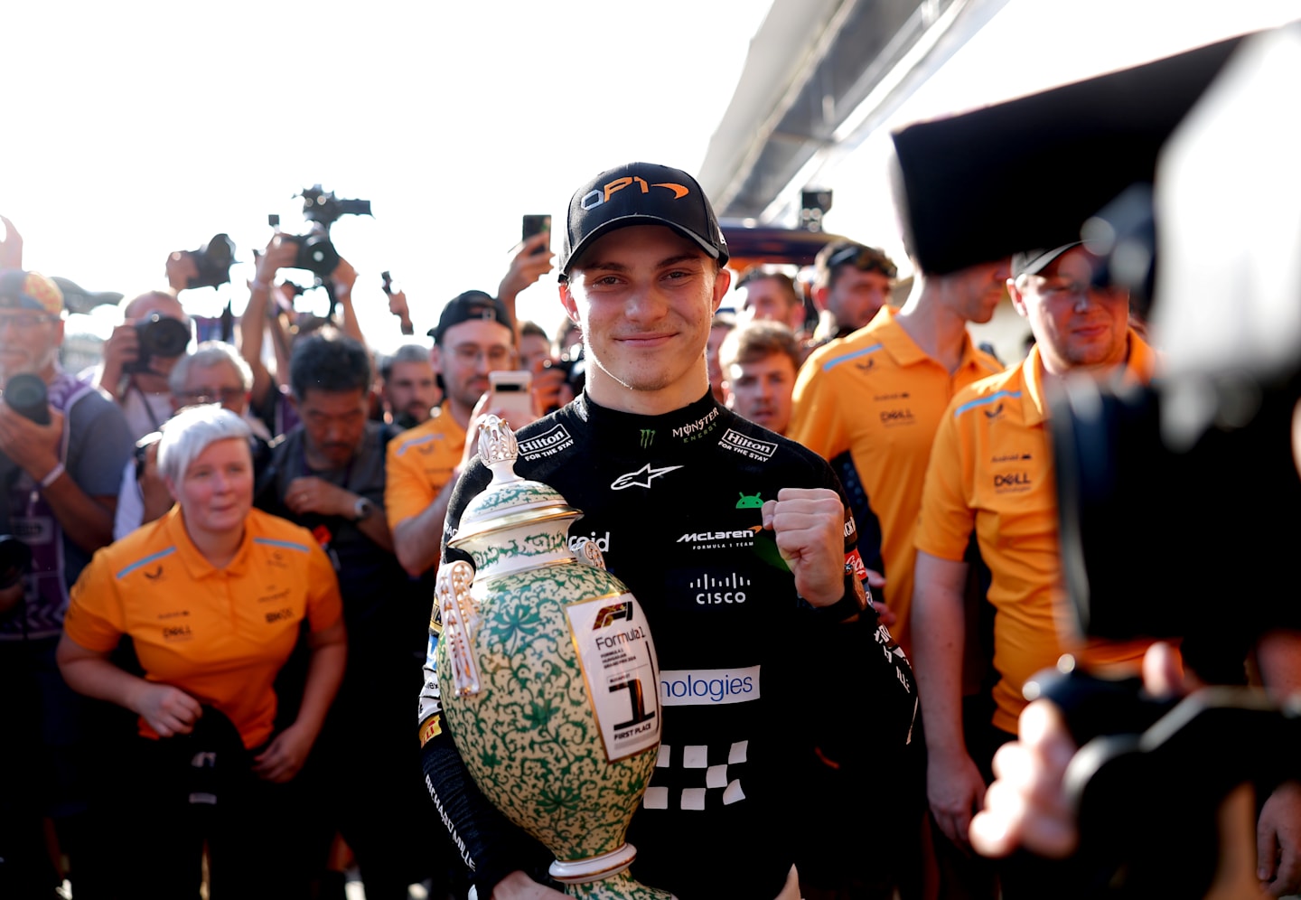 BUDAPEST, HUNGARY - JULY 21: Race winner Oscar Piastri of Australia and McLaren poses for a photo