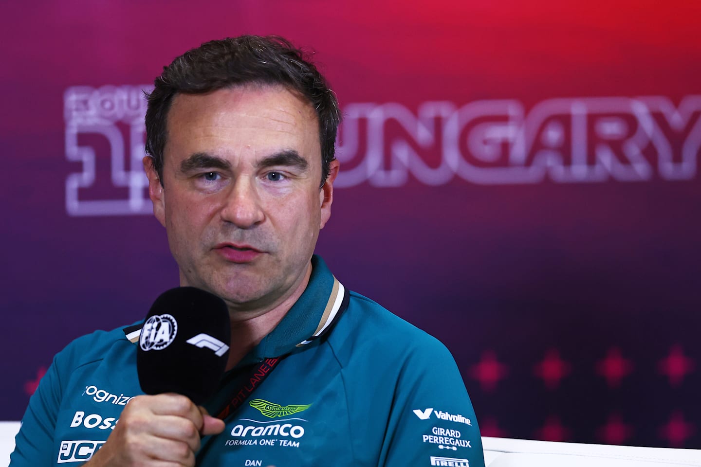 BUDAPEST, HUNGARY - JULY 19: Dan Fallows, Technical Director of Aston Martin F1 attends the Team Principals Press Conference during practice ahead of the F1 Grand Prix of Hungary at Hungaroring on July 19, 2024 in Budapest, Hungary. (Photo by Bryn Lennon/Getty Images)