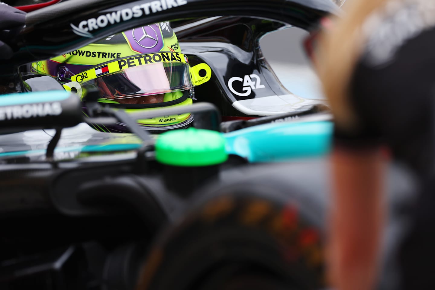 BUDAPEST, HUNGARY - JULY 20: Lewis Hamilton of Great Britain and Mercedes prepares to drive in the Pitlane during final practice ahead of the F1 Grand Prix of Hungary at Hungaroring on July 20, 2024 in Budapest, Hungary. (Photo by Dean Mouhtaropoulos/Getty Images)