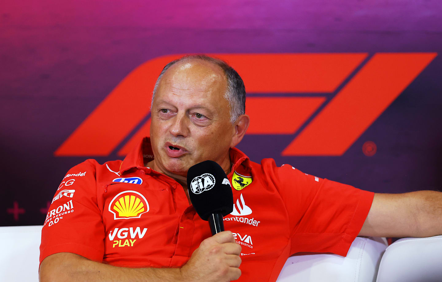 MONZA, ITALY - AUGUST 30: Ferrari Team Principal Frederic Vasseur attends the Team Principals Press Conference during practice ahead of the F1 Grand Prix of Italy at Autodromo Nazionale Monza on August 30, 2024 in Monza, Italy. (Photo by Bryn Lennon/Getty Images)