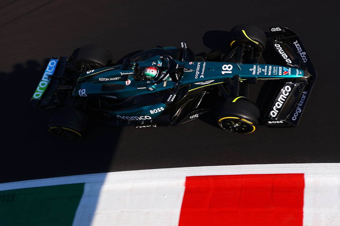 MONZA, ITALY - AUGUST 30: Lance Stroll of Canada driving the (18) Aston Martin AMR24 Mercedes on track during practice ahead of the F1 Grand Prix of Italy at Autodromo Nazionale Monza on August 30, 2024 in Monza, Italy. (Photo by Lars Baron/Getty Images)