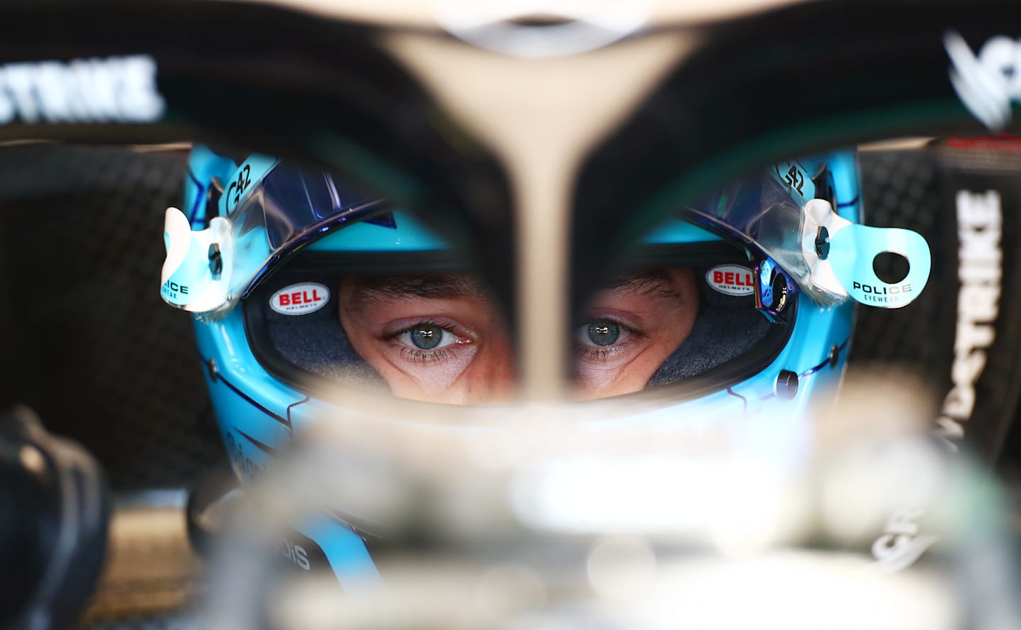 MONZA, ITALY - AUGUST 30: George Russell of Great Britain driving the (63) Mercedes AMG Petronas F1 Team W15 prepares to drive in the garage during practice ahead of the F1 Grand Prix of Italy at Autodromo Nazionale Monza on August 30, 2024 in Monza, Italy. (Photo by Peter Fox - Formula 1/Formula 1 via Getty Images)