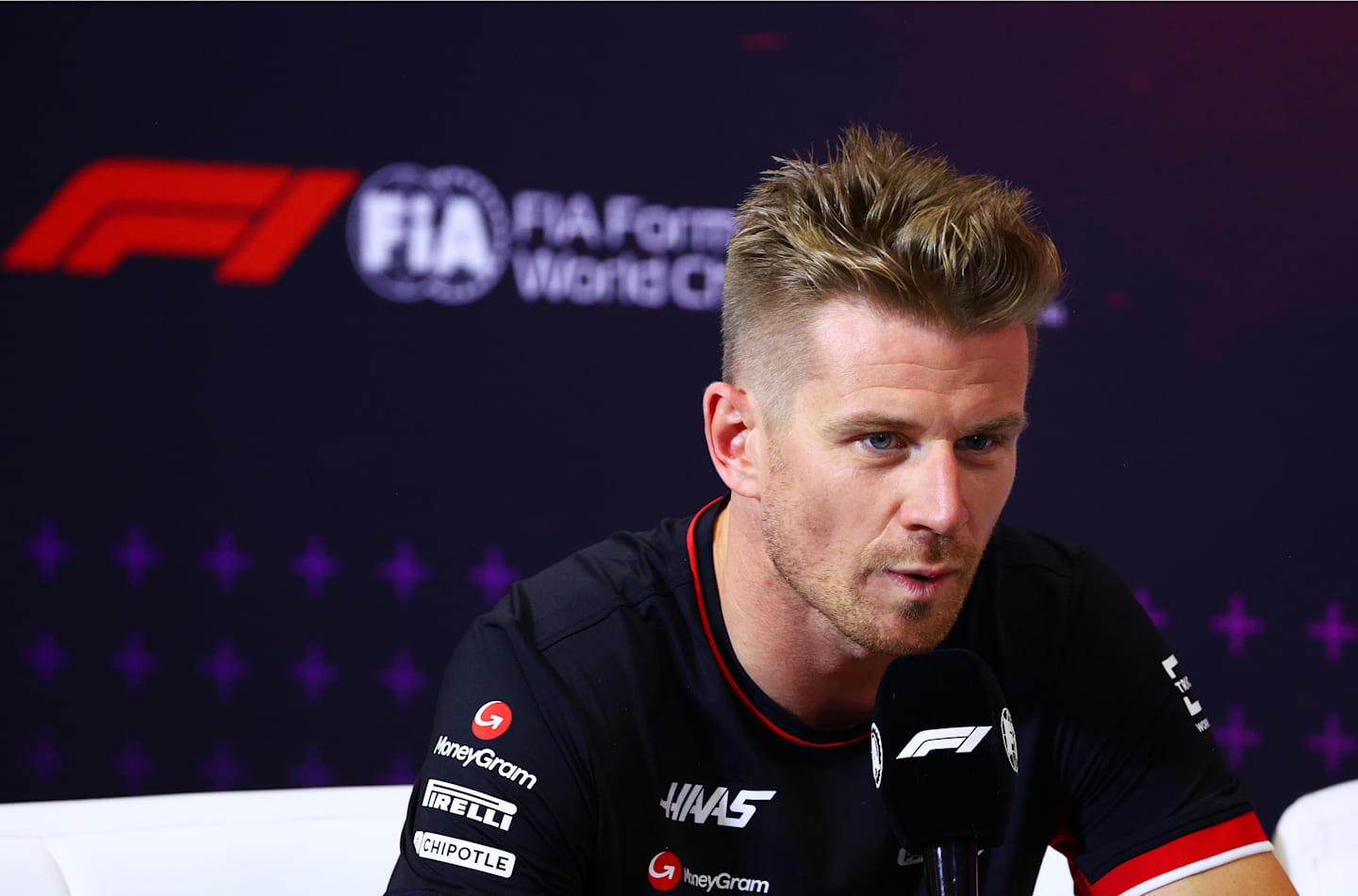 MONZA, ITALY - AUGUST 29: Nico Hulkenberg of Germany and Haas F1 attends the Drivers Press Conference during previews ahead of the F1 Grand Prix of Italy at Autodromo Nazionale Monza on August 29, 2024 in Monza, Italy. (Photo by Clive Rose/Getty Images)