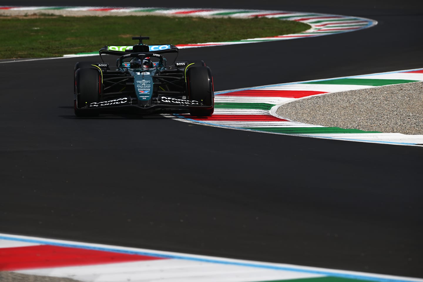 MONZA, ITALY - AUGUST 31: Lance Stroll of Canada driving the (18) Aston Martin AMR24 Mercedes on track during final practice ahead of the F1 Grand Prix of Italy at Autodromo Nazionale Monza on August 31, 2024 in Monza, Italy. (Photo by Rudy Carezzevoli/Getty Images)